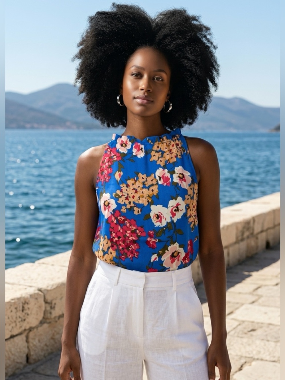 Floral Sleeveless Top in Blue